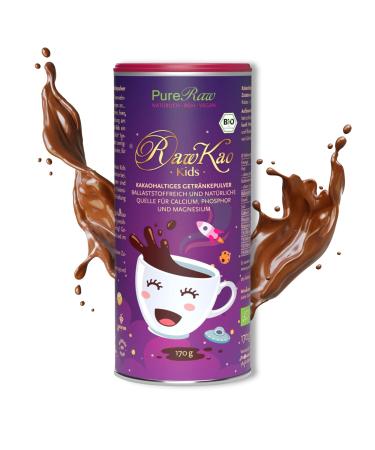 Rawkao Kids drinking chocolate without sugar with Carob Kokao Yacon Lucuma Maca (organic raw vegan) hot chocolate chocolate chocolate milk superfood beverage powder - cocoa powder cacao drink mix |Pureeraw 170g Rawkao Kids 170 g (1 Pack)