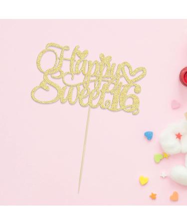 1Pc Happy Sweet 16 Cake Topper Glitter 16th Birthday Cake Pick for Cheers to 16 Years Old 16th Birthday Party Cake Decorations Supplies Gold Gold 2 - Buy Online on SooperMarket.com