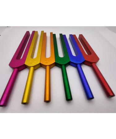 Sacred Solfeggio 6pc Colored Tuning Forks w activator and Pouch - DNA Repair - Blessings Miracles Awakening Liberation