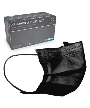 Arnomed masks Medical Black 50x Black Type Iir Medical Masks Black according to standard EN 14683 4-layer op masks black CE certified mouth protection medical black