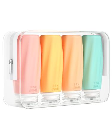 Morfone Travel Bottles for Toiletries 3oz Tsa Approved Travel Size Containers Leak Proof BPA Free Squeezable Travel Accessories Refillable for Shampoo Conditioner Lotion Liquids(4Pack) Pink