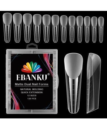 EBANKU 120 PCS Clear Matte Dual Nail Forms System Coffin Nail Mold Tips Acrylic Stiletto Nail Extension Tools for Nail Art Salon Nails Design