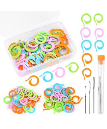 Yizzvb 50 Pcs Crochet Stitch Markers  Knitting Stitch Rings with Plastic Box  Crochet Ring Crochet Locking Sewing Accessories and Large-Eye Blunt Needles for DIY Handmade Crafts 50pcs