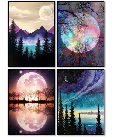 KYOQFVN Cross Stitch Kits - Moon Counted Cross Stitch Kits 4 Pack Stamped Cross-Stitch Mountains Needlepoint Counted Kits Beginners Embroidery Kit Arts and Crafts for Home Decor 1