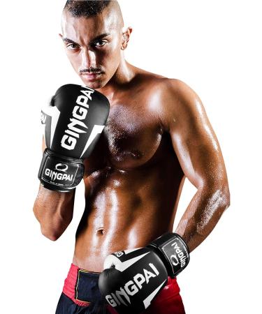 GINGPAI Leather Boxing Gloves for Men & Women | Punching Bag Kickboxing Muay Thai Gloves 8oz in White Black | Premium Quality - Buy Online on SooperMarket.com