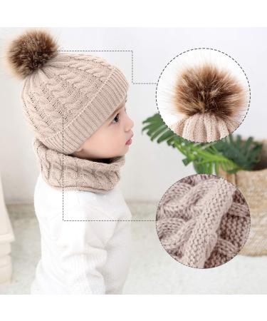CheChury Toddler Hat and Scarf Set - Baby Knit Pom Beanie Cap with Circle Loop Scarf - 1-3 Years - Beige - Buy Online on SooperMarket.com