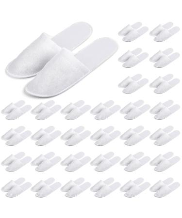SATINIOR 30 Pairs Disposable Slippers Closed Toe White Spa Slippers Closed Toe Hotel Slippers Disposable Slippers Non Slip Hotel Slippers Travel Slippers for Hotel Guests Women Men  Medium
