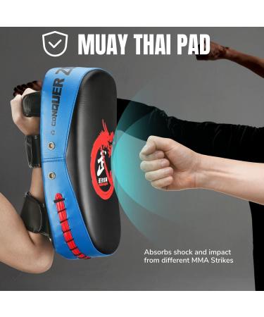Flexzion Blue Curved Muay Thai Kick Pad for MMA, Karate, Taekwondo - Adjustable Forearm Strap - Buy Online on SooperMarket.com