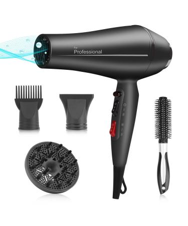 Faszin Ionic Hairdryer 2400W Super Fast Professional Hair Dryer Real Blow-Dry No Baking Dry Triple-L Plus Technology Heat Resistant with 4 Styling Diffusers Gray