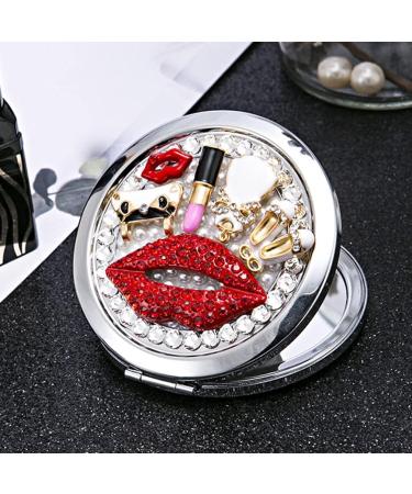 Beaupretty Round Compact Mirror with Rhinestone Red Lips and High Heels Design - Portable Mini Makeup Mirror for Women and Girls - Buy Online on SooperMarket.com