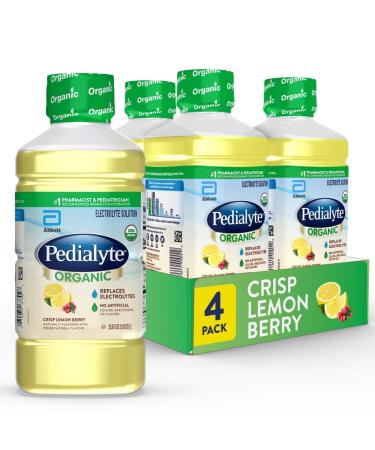 Pedialyte Organic Electrolyte Solution, Crisp Lemon Berry, 33.8 Fl. Oz (Pack of 4)