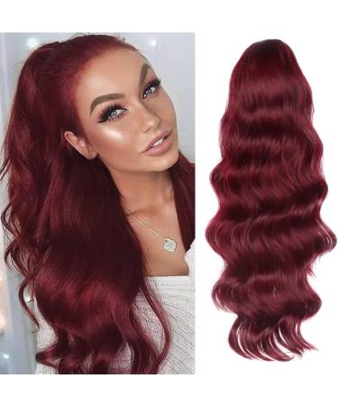 YEESHEDO Wine Red Long Wavy 24 Drawstring Ponytail Hair Extension - Clip-in Curly Synthetic Hairpiece for Women - Buy Online on SooperMarket.com