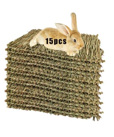 Grass Mat for Rabbit Bunny Chew Toys Woven Bed Mat for Guinea Pig Chinchilla Squirrel Hamster Cat Dog and Small Animal 15PCS grass mat