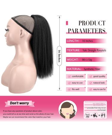 Allyreetress Yaki Drawstring Ponytail Extension for Black Women Highlight Kinky Staight Up Down Pony Tail Synthetic Hair Extensions 16 Inches 2 Clip in (1B Black) 16 inches 1B# - Buy Online on SooperMarket.com