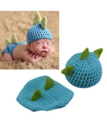 LERORO Newborn Crochet Knitted Outfit Dinosaur Hat/Pants Photography Props Costume Set (0-12 Months)