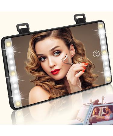 Car Sun Visor Mirror, Viatia Univeral Car Visor Vanity Mirror with Lights, 3 Light Modes LED Light Mirror for Car Vanity Mirror Rechargeable LED Travel Makeup Mirror with Dimming Touch Sensor, Black Black Mirror