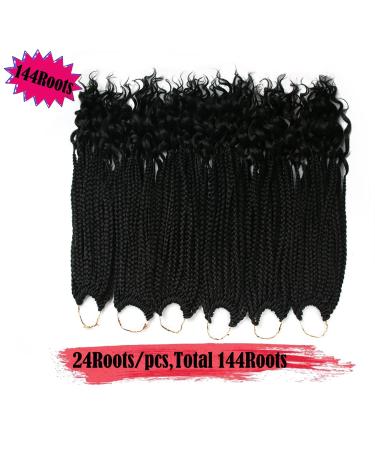 Crochet Box Braids Hair 14 Inch 1B Color - 144 Roots/pack with Curly Ends for Women - Pre Looped 24 Strands/pack Braiding Hair Extensions - Buy Online on SooperMarket.com