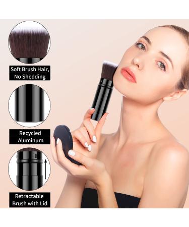 Retractable Flat Top Kabuki Brush | Portable Foundation Makeup Brush with Cover - Black - Buy Online on SooperMarket.com