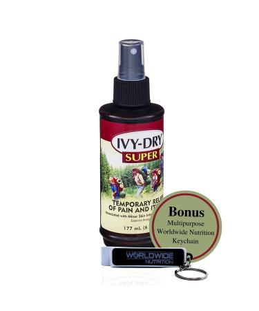 Ivy Corporation - Dry Super Itch Relieving Spray - Fast-Acting Relief from Poison Ivy Itching and Skin Irritants - 6 Fl Oz with Bonus Worldwidenutrition Multi-Purpose Key Chain