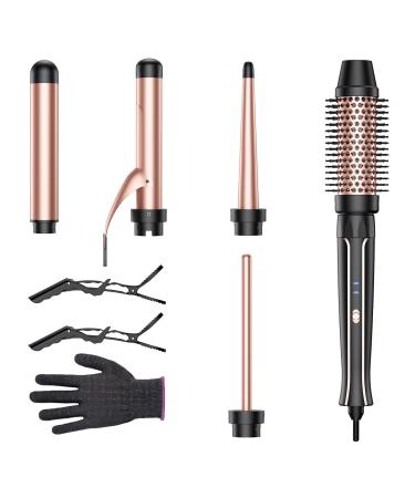 5 in 1 Curling Iron Set-Instant Heat Hair Curling Wand Set with Curling Brush 4 Interchangeable Ceramic Wands (0.35-1.25 ) and Heat Protective Glove & 2 Clips for Girls and Women Y7VN3