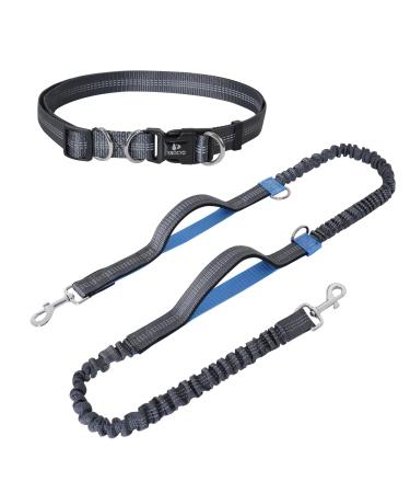 Snocyo jogging leash dogs jogging dog leash for medium -sized and large dogs elastic and reflective dog leash retractable running line with double handle & waist belt for a dog gray & royal blue