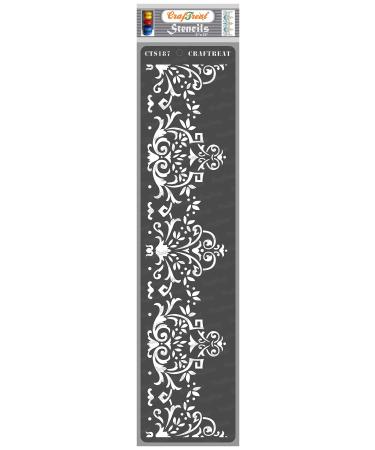 CrafTreat Border Stencils for Painting on Wood  Canvas  Paper  Fabric  Floor  Wall and Tile - Border 1 - 3x12 Inches - Reusable DIY Art and Craft Stencils for Borders - Damask Border Stencils Border1 (3x12)