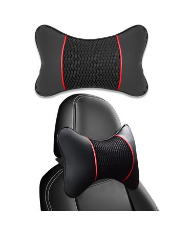 Duoyif car neck pillow leather car headrest car nude pillow made of memory foam PU leather car neck support car travel pillow headrest for car seats for neck support protection of the cervical spine 1PCs