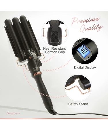Large 3 Barrel Curling Iron for Beach Waves - Glam Waver, Ceramic Tourmaline, Adjustable Temperature - Buy Online on SooperMarket.com