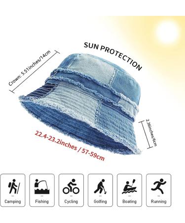 GuanGu Distressed Denim Bucket Hat | Wide Brim Sun Cap for Men & Women | Lightweight & Packable for Beach & Travel - Large-X-Large - Buy Online on SooperMarket.com
