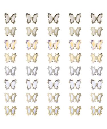 KALLORY 40 Pieces Butterfly Nail Charms Metal Crystal Nail Art Studs Butterflies Nails Decoration for DIY