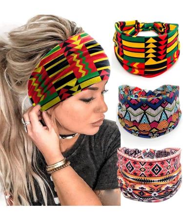 JSGHGDF African Headband Yoga Sports Workout Hairband Boho Print Hairband Wide Elastic Headband Stretchy Headwrap for Women Girl 6 - Buy Online on SooperMarket.com