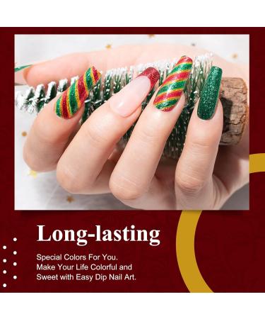 Christmas Red Green Golden Glitter Dip Powder Set - No Lamp Cure Needed | Even & Smooth Finish | 6pcs x 10g/box - Buy Online on SooperMarket.com