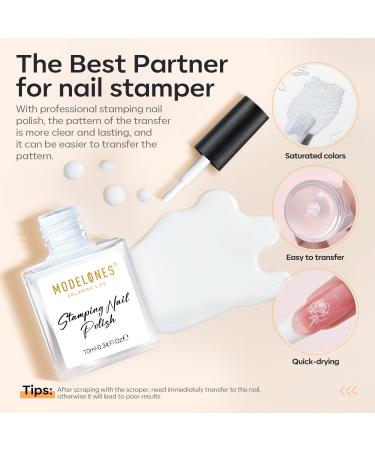 Modelones Nail Art Stamper Kit 7Pcs - Premium Double Nail Stamp Stencils & Gel for DIY French Manicure - Buy Online on SooperMarket.com