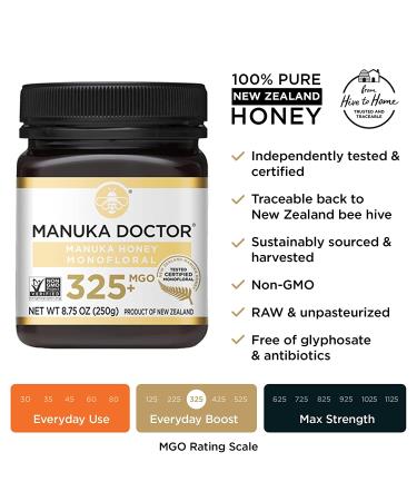 Manuka Doctor Monofloral MGO 325+ Manuka Honey 8.75 oz (250g) - Premium Raw Honey - Buy Online on SooperMarket.com