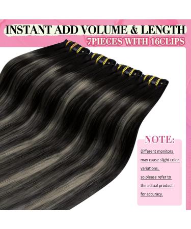 Youngsee Clip-in Extensions | Real Hair Ombre Black Silver 35cm | Balayage 120g | 7PCs | International Shipping - Buy Online on SooperMarket.com