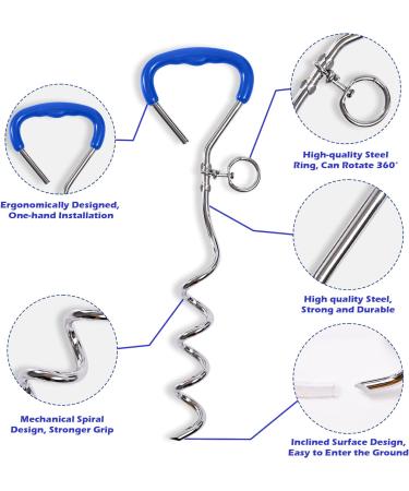 JETOP Heavy Duty Dog Stake & 10 ft Dog Chains Steel Spiral Ground Dog Spike for Outdoor Yard and Camping Dog Camping Accessories for Puppy Pet and Medium Dogs (176 lbs of pull) (Blue) - Buy Online on SooperMarket.com