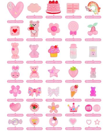 EBANKU 100 Pcs Pink Resin Flatback Decorations - 36 Styles Mixed Kawaii Slime Charms for DIY Crafts & Jewelry Making - Buy Online on SooperMarket.com
