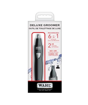 WAHL Canada Deluxe Groomer Rechargeable 6-in-1 Detailer Personal Trimmer Ear Nose and Brow Trimmer Certified for Canada - Model 5556 Black 1 Count (Pack of 1)