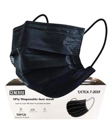 x150 Black Disposable Face Masks Generise 3Ply Non-Medical Face Masks UK Stock by YiHub - Breathable Disposable Face Masks Black to Cover Mouth & Nose