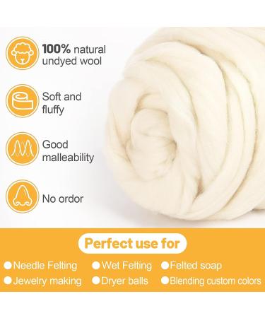 Natural White Wool Roving- 8.8 oz for Needle Felting & Hand Spinning - DIY Craft Supplies - Buy Online on SooperMarket.com