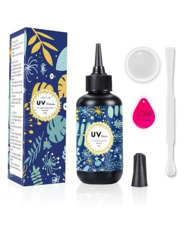 Crystal Clear Hard UV Resin Upgraded Formula Ultraviolet Fast Curing Resin for Jewelry Making Craft Decoration, Hard Transparent Glue Solar Cure Sunlight Activated Resin (100g)