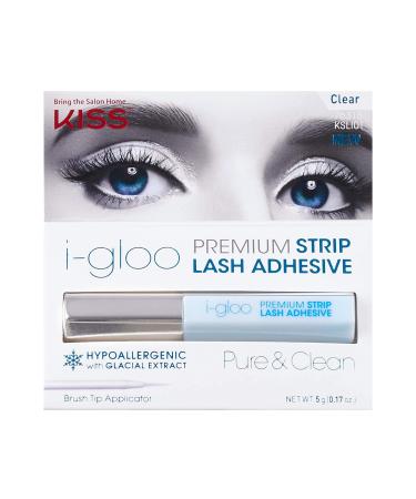 KISS i-gloo Clear Strip Lash Adhesive with Glacial Extract, Hypoallergenic, Dermatologist Tested, Formaldehyde Free, Contact Lens Friendly, Strong Eyelash Glue with Brush Tip Applicator, 0.17 Ounce