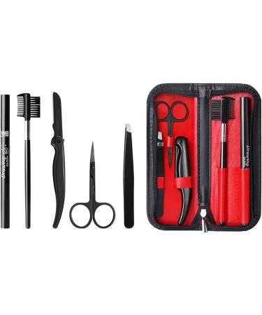 Stainless Steel Craft Scissors Eyebrow Kit with Tweezers, Brush - 5 Pc Set in Case - Buy Online on SooperMarket.com
