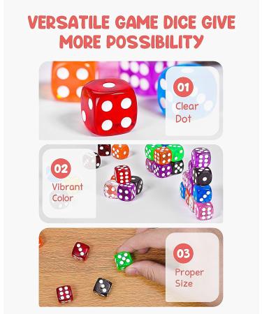 JoyCat 100 16mm 6 Sided Dice Set - Standard Game Dice for Kids and Classroom - 10 Translucent Colors with Storage Bucket - Buy Online on SooperMarket.com