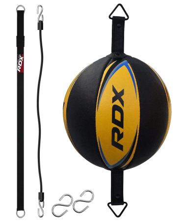 RDX Double End Bag Cow Hide Leather Heavy Hanging Boxing Adjustable Speed Punching Dodge Ball MMA, Kickboxing, Muay Thai, Training, Hitting, Workout Floor to Ceiling Rope