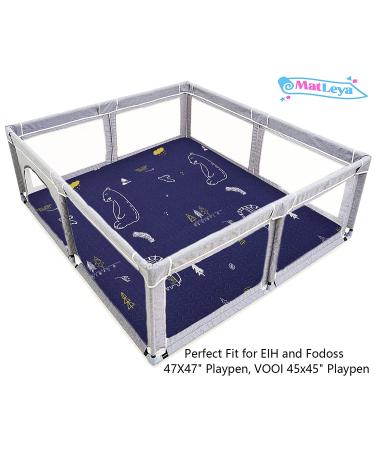 Portable Baby Play Mat | Machine Washable & Foldable Crawling Mat | Soft Non-Toxic Playpen Mat for EIH and Fodoss | 47x47 Square Dark Blue Bear Design | Ideal for Infants & Kids | Non-Slip, Pack of 1 - Buy Online on SooperMarket.com