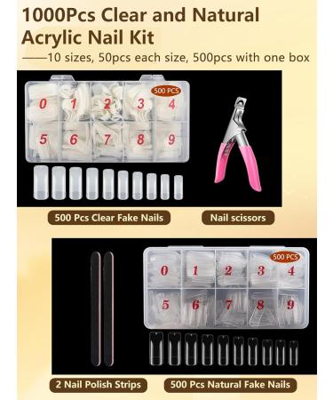 Deciniee Acrylic Nail Kit - 1000 Clear & Natural Fake Nails for French Manicure - 10 Sizes Extension Tips with Box - Women's Press on Coffin Nails - Buy Online on SooperMarket.com