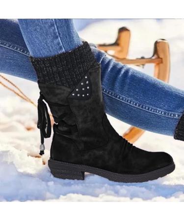 Rytejfes Women's Black Lace-Up High Ankle Winter Boots - Comfortable Short Heels Stylish & Warm - EU Size 39 - Buy Online on SooperMarket.com