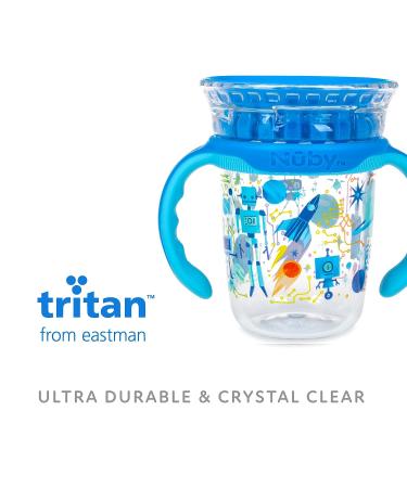 Nuby 360 Edge 2 Stage Drinking Rim Cup 8 Oz Robot Blue | Removable Handles & Hygienic Cover | 12M+ - 80815 - Buy Online on SooperMarket.com