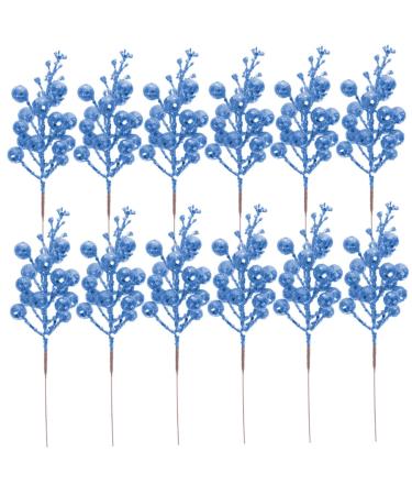 HOMSFOU 24 Pcs Christmas Imitation Berries Christmas Berries Picks Artificial Berry Twig Stem Gold Floral Picks Glitter Holly Berry Stem Xmas Red Fruit Home Decor Household Ribbon Foam Bluex2pcs 19X5X5CMx2pcs